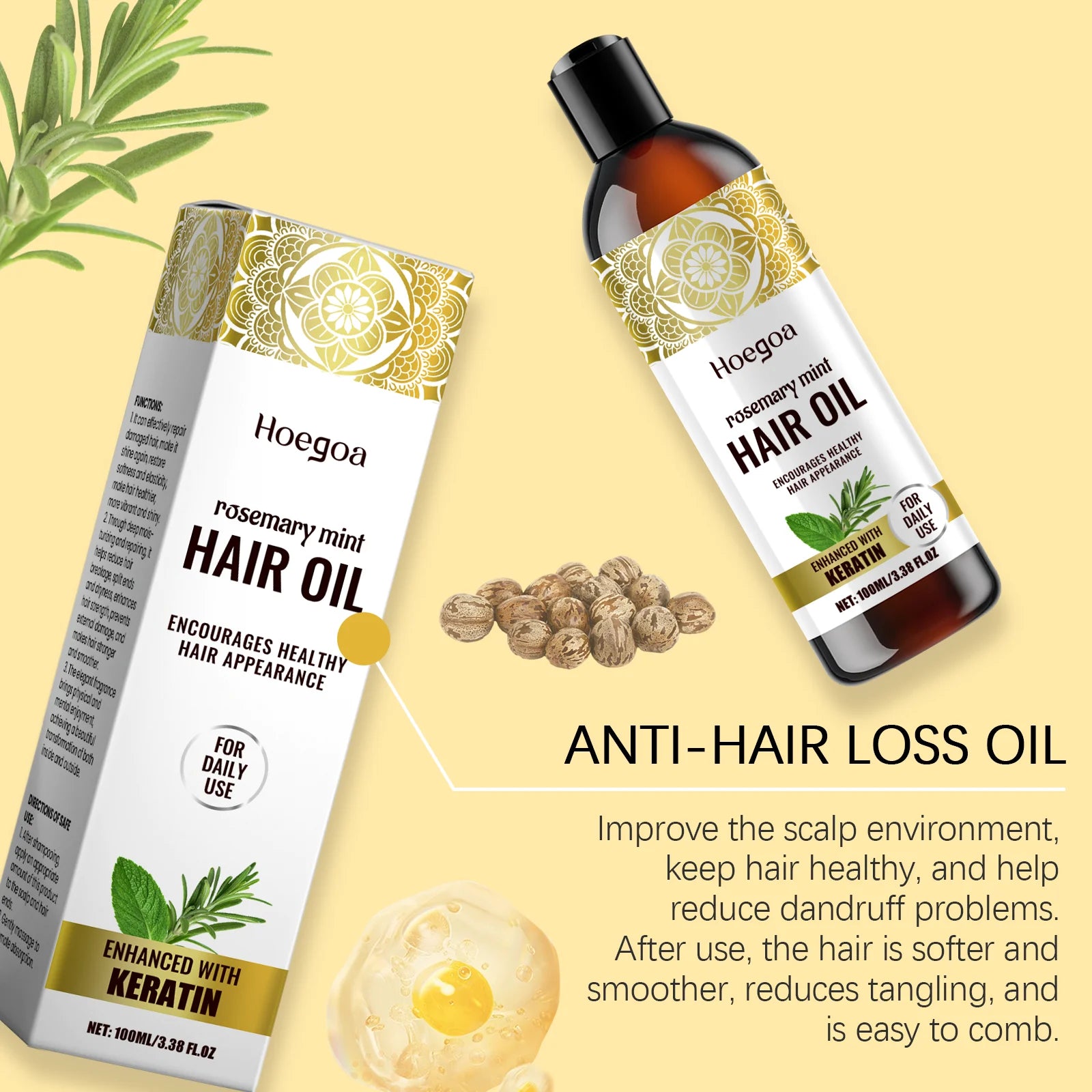 Hoegoa 100ml Rosemary Hair Oil – Nourishing & Anti-Frizz