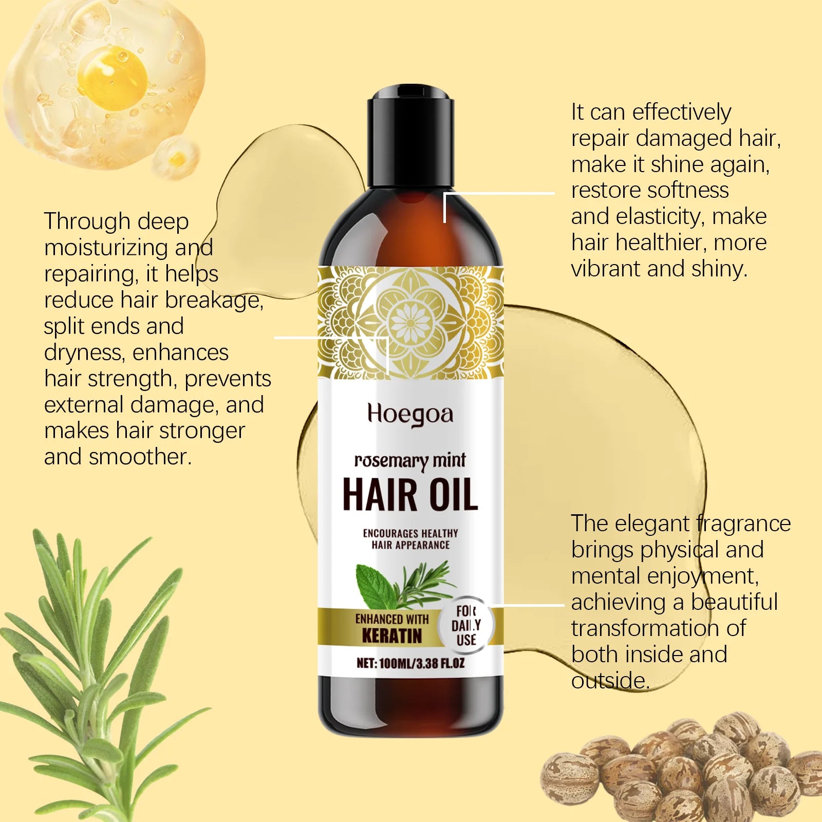 Hoegoa 100ml Rosemary Hair Oil – Nourishing & Anti-Frizz