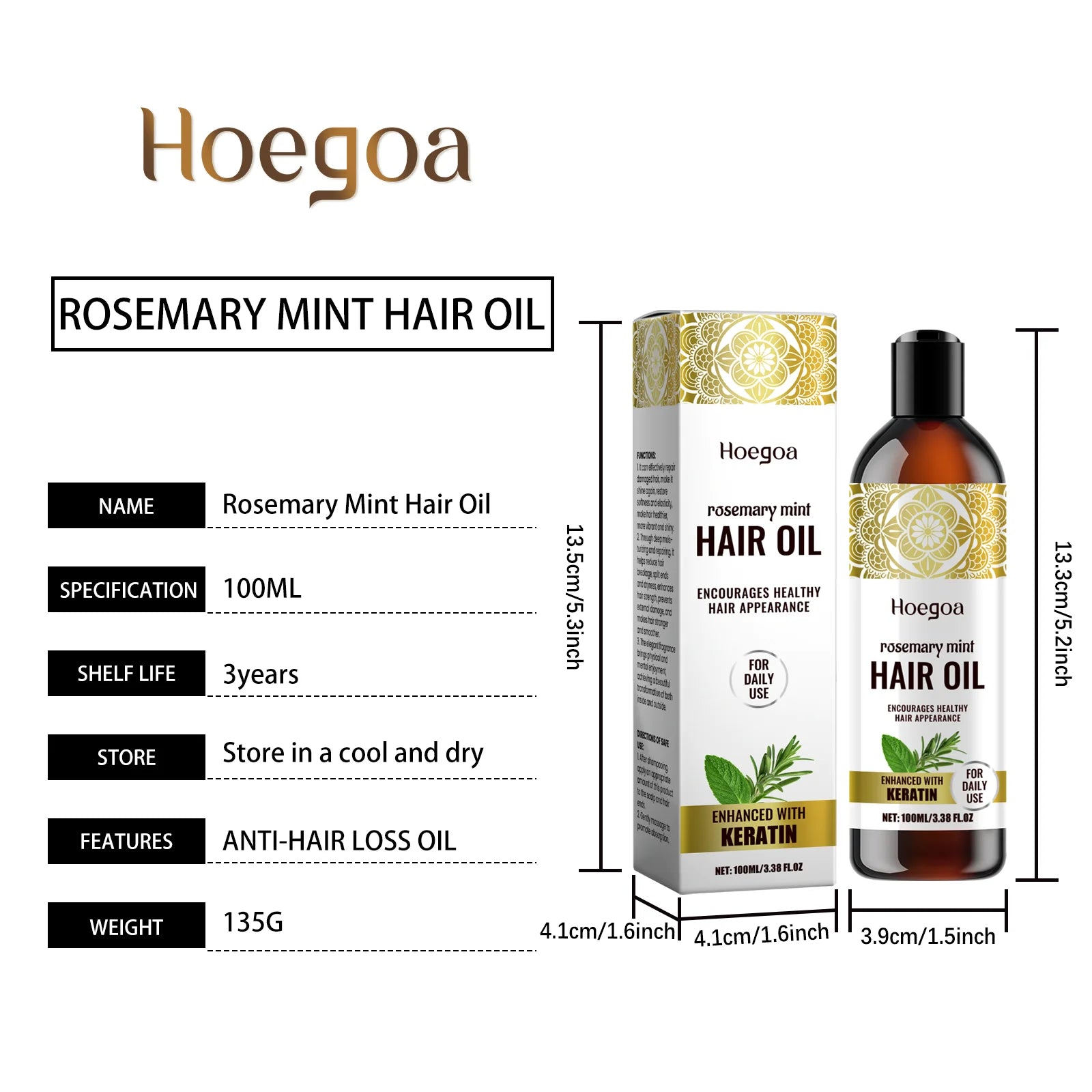 Hoegoa 100ml Rosemary Hair Oil – Nourishing & Anti-Frizz