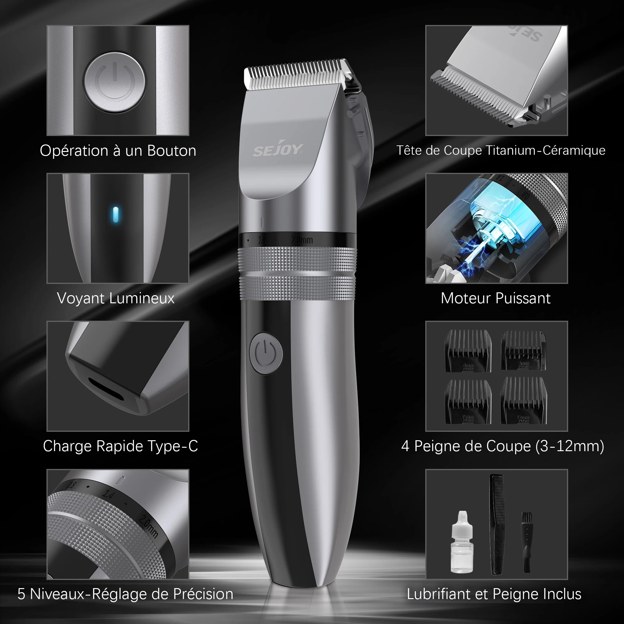 Sejoy Electric Hair Clippers – USB Rechargeable Professional Kit