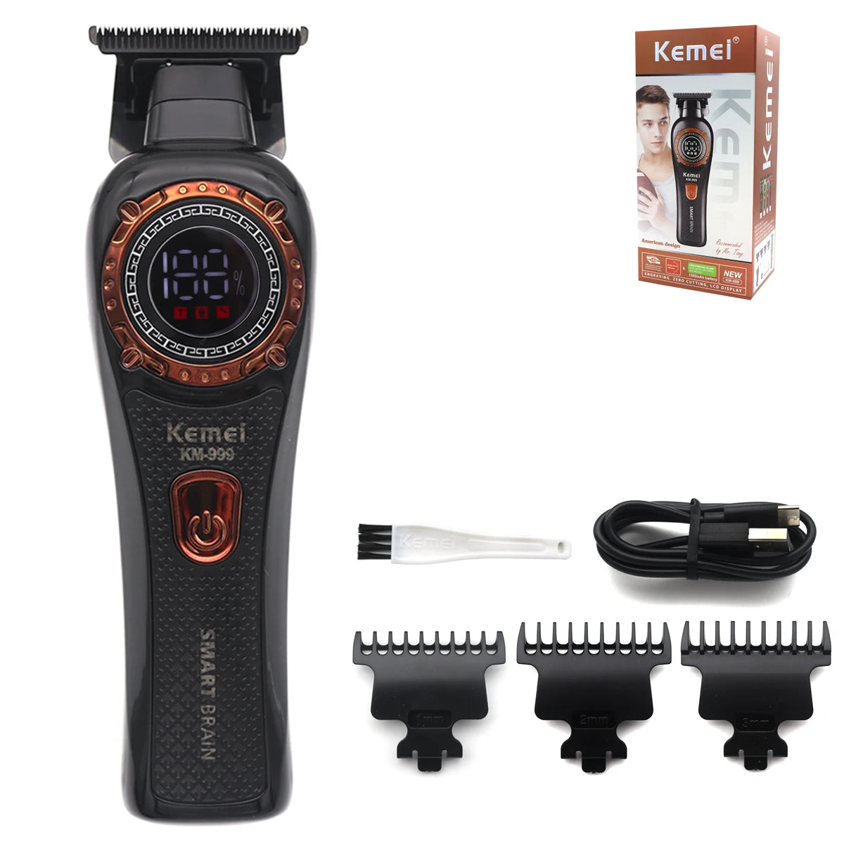 Kemei KM-999 Hair Trimmer – DLC T-Blade Cordless Clipper