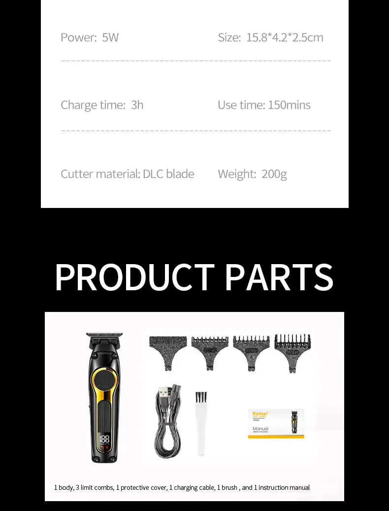 Kemei Rechargeable Hair Clippers – Professional Cordless Trimmer