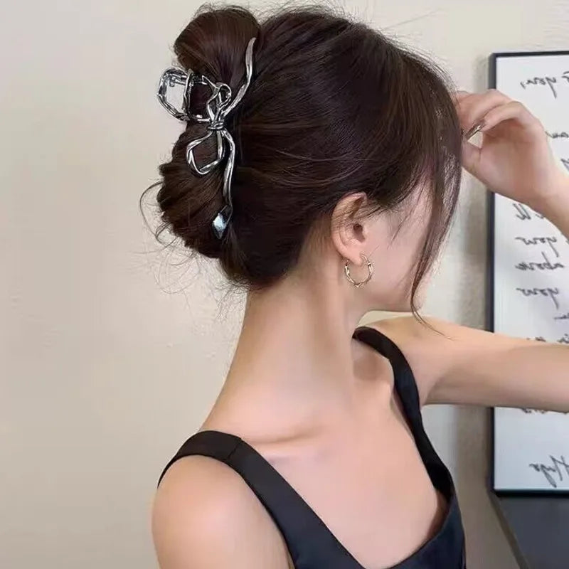 Vintage Ribbon Bow Metal Hair Claw Clip