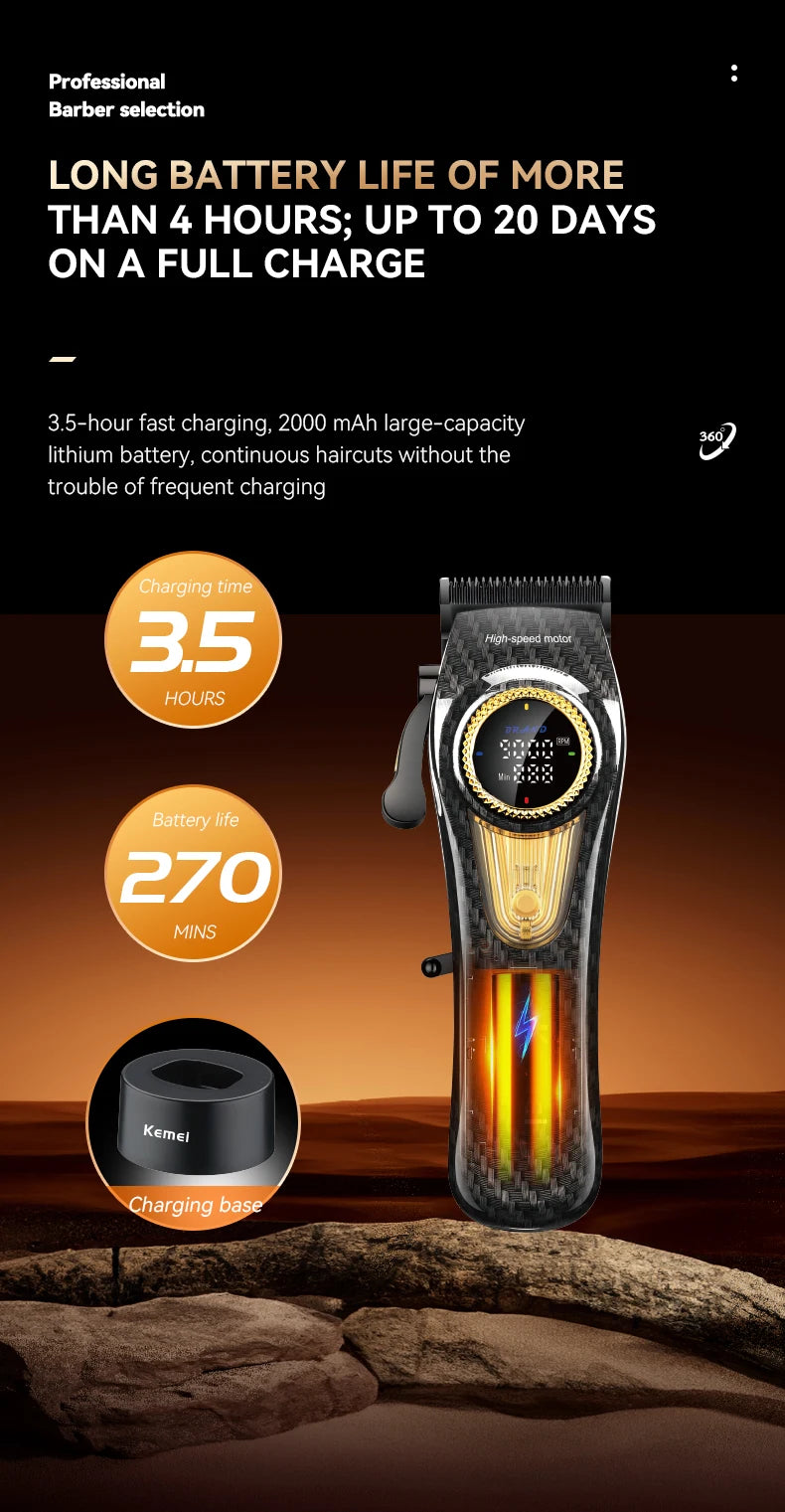 Kemei Rechargeable Hair Clippers – Professional Cordless Trimmer