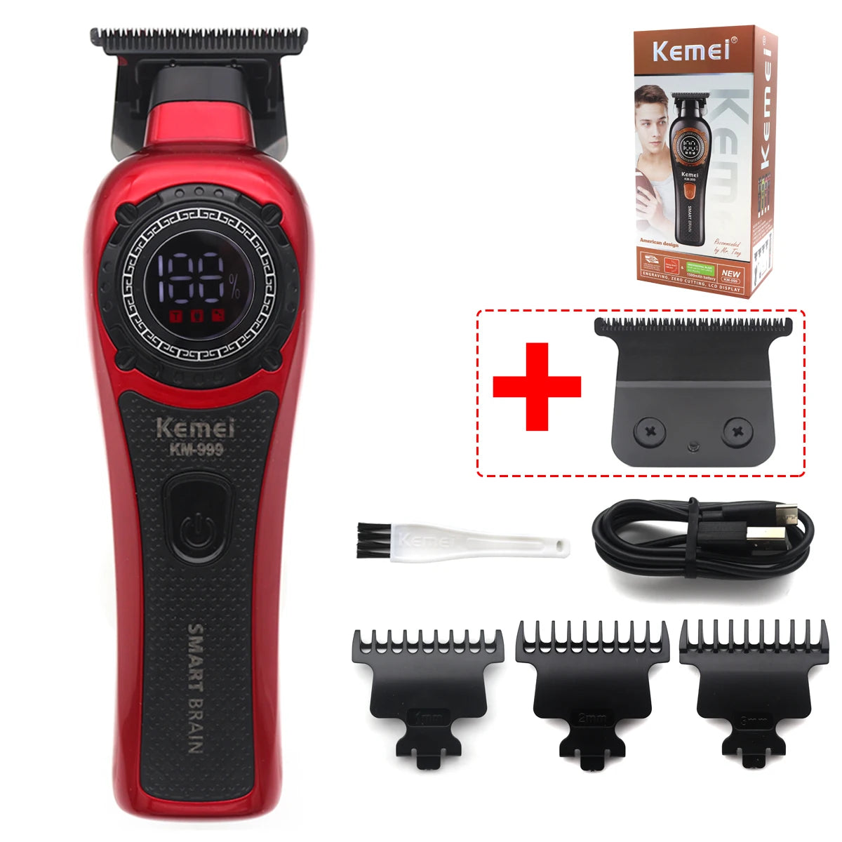 Kemei KM-999 Hair Trimmer – DLC T-Blade Cordless Clipper