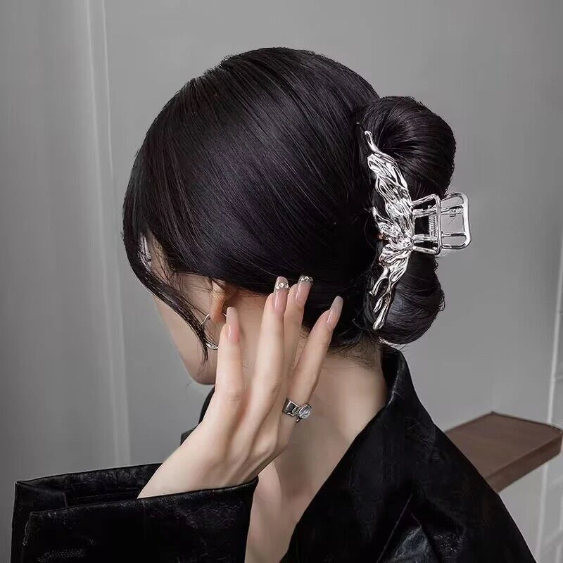 Vintage Ribbon Bow Metal Hair Claw Clip