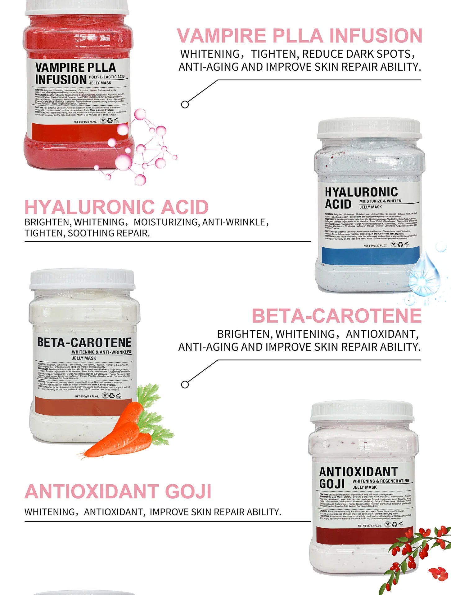 6PCS Jelly Mask Powder Wholesale 650G Professional  Masks Beauty Salon Use Facial Skin Care Products