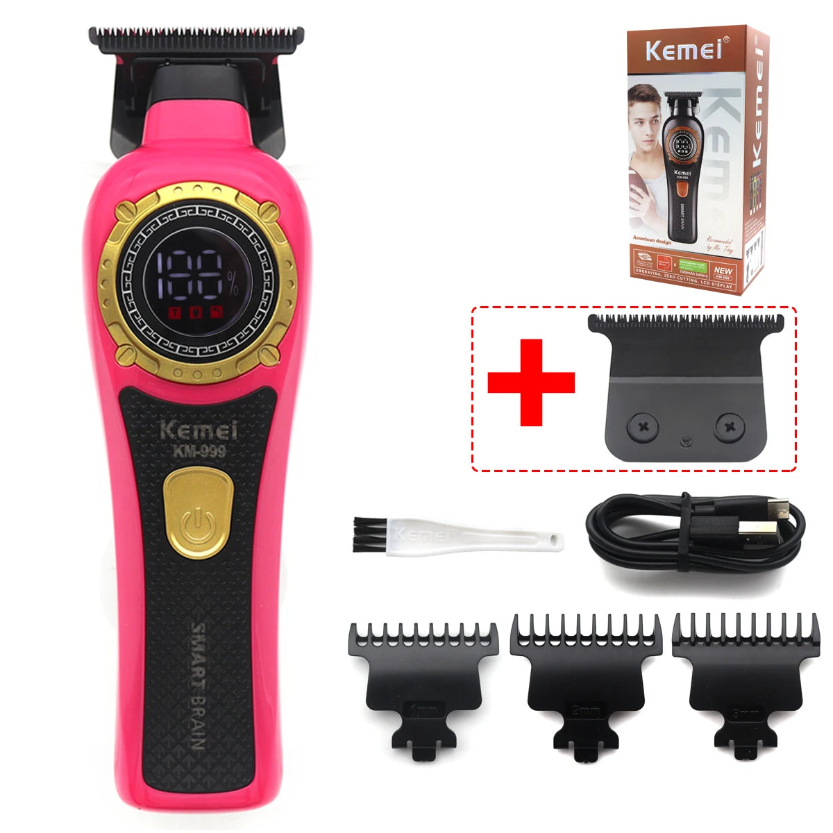 Kemei KM-999 Hair Trimmer – DLC T-Blade Cordless Clipper