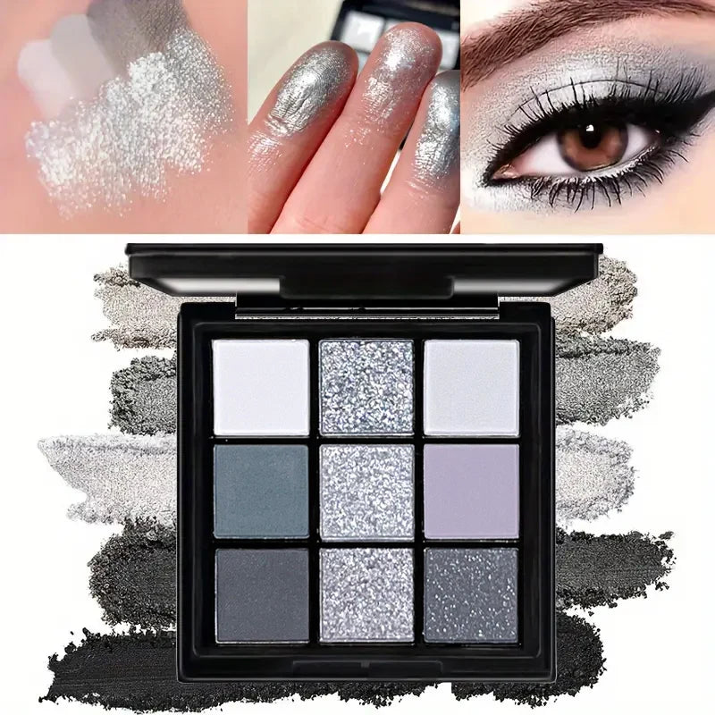 9-Color Smoky Eyeshadow Palette – Gothic Black & Gray