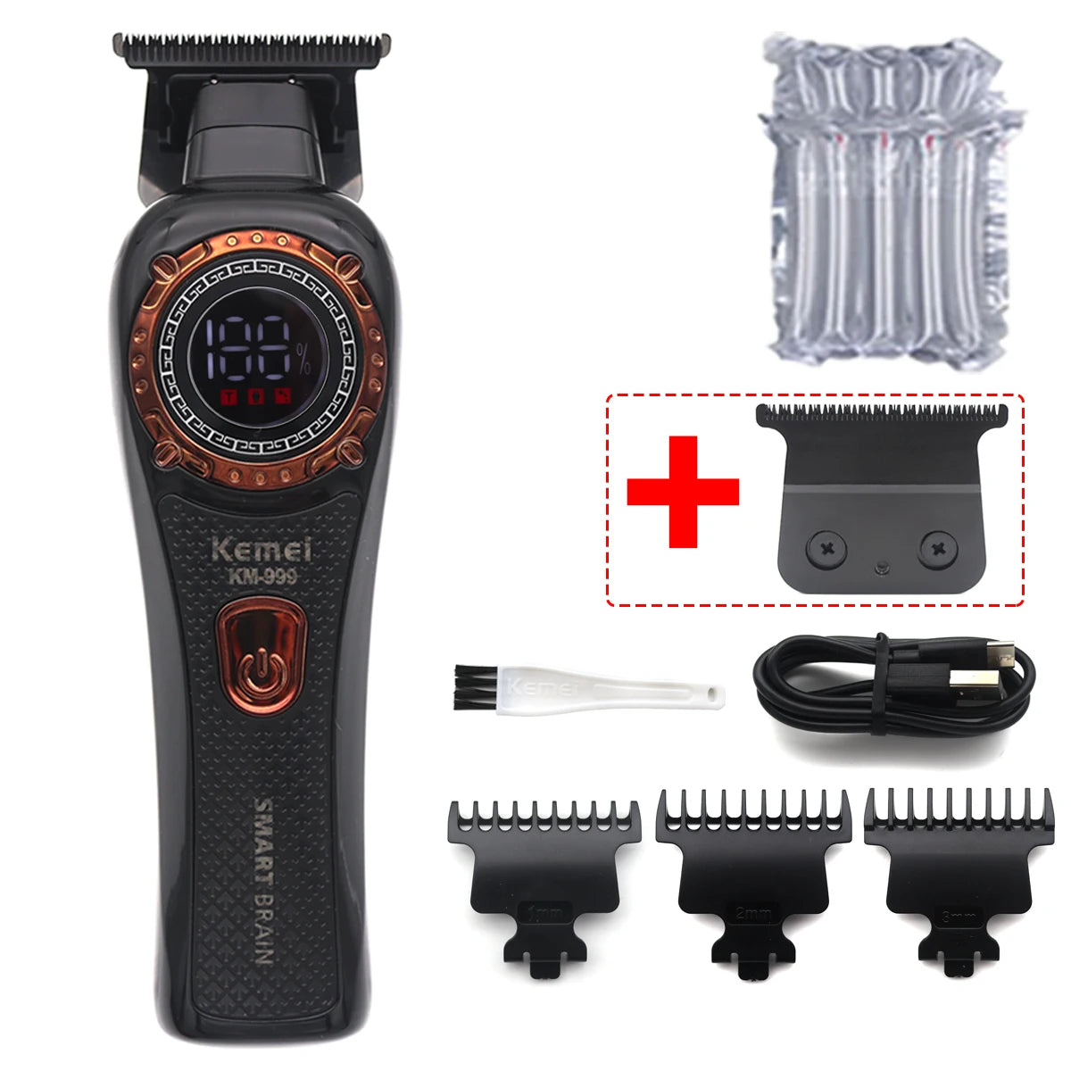 Kemei KM-999 Hair Trimmer – DLC T-Blade Cordless Clipper