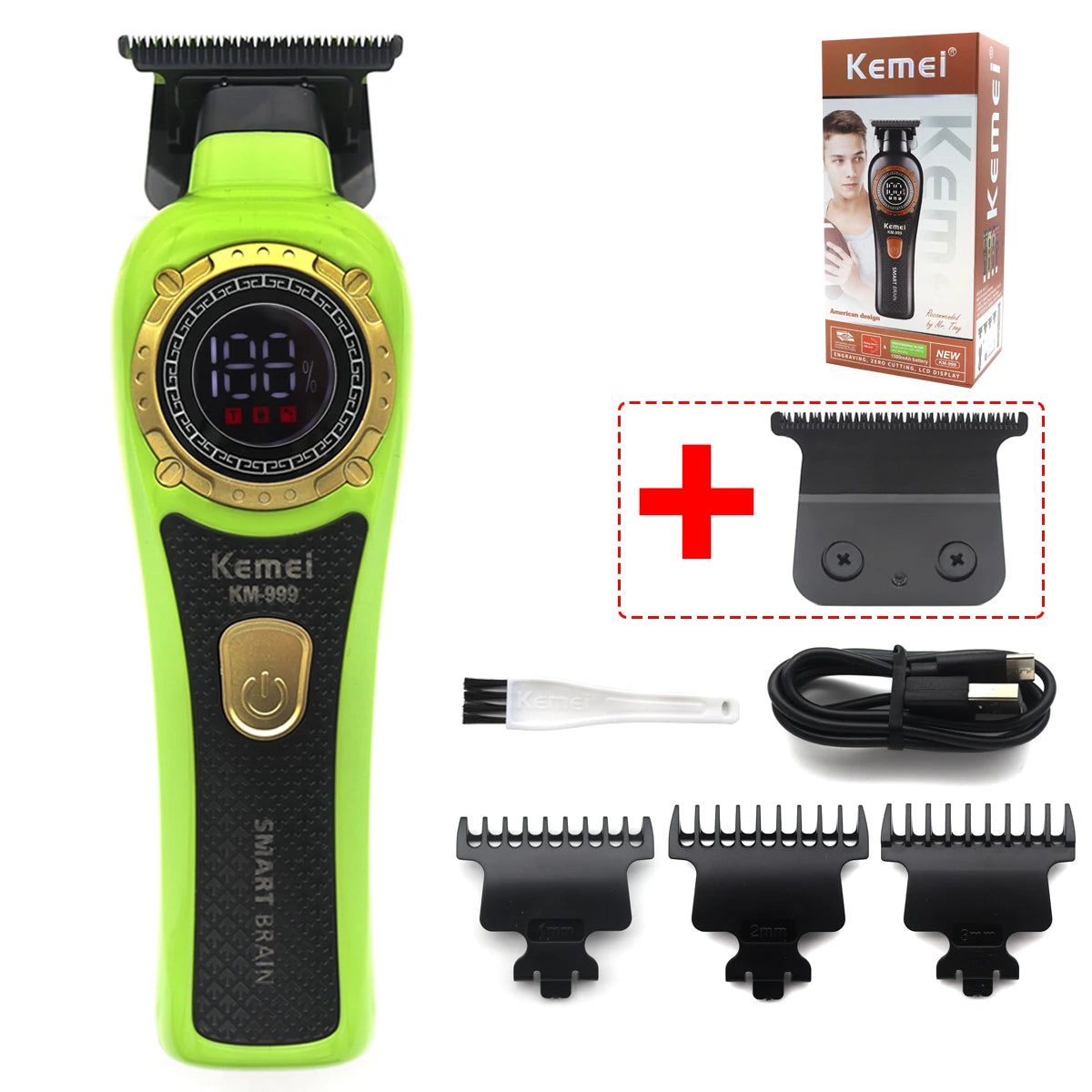 Kemei KM-999 Hair Trimmer – DLC T-Blade Cordless Clipper