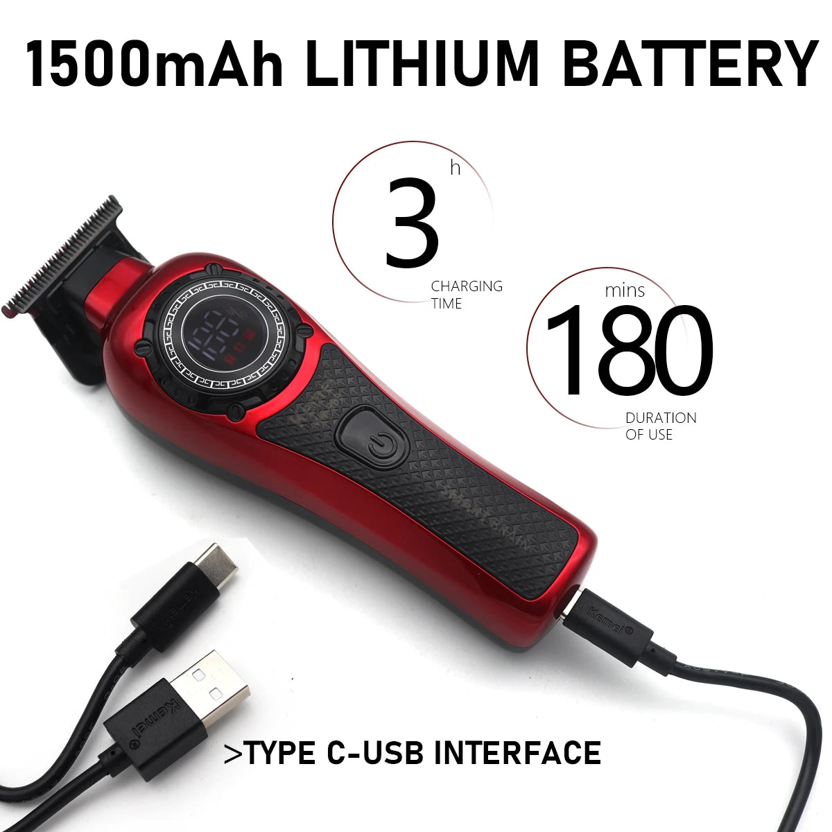 Kemei KM-999 Hair Trimmer – DLC T-Blade Cordless Clipper