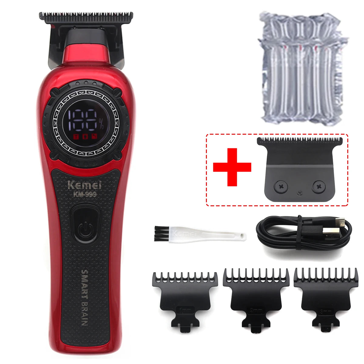 Kemei KM-999 Hair Trimmer – DLC T-Blade Cordless Clipper