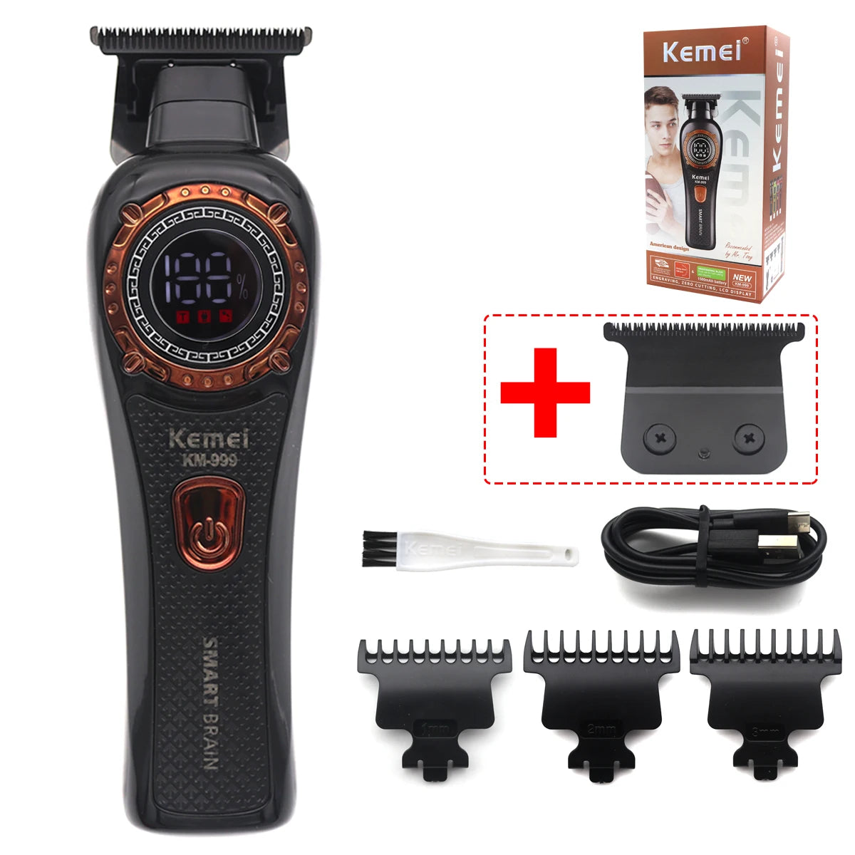 Kemei KM-999 Hair Trimmer – DLC T-Blade Cordless Clipper