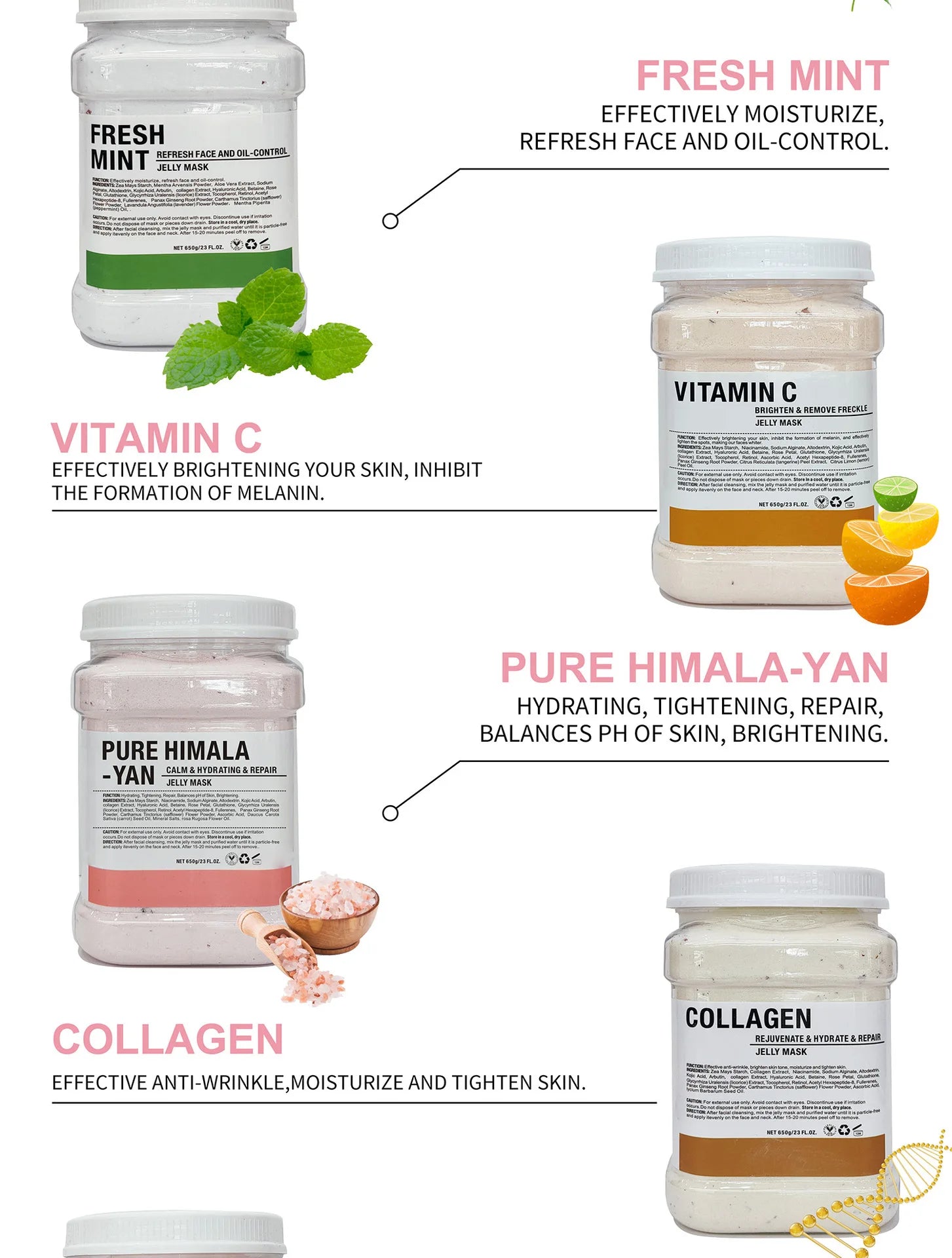 6PCS Jelly Mask Powder Wholesale 650G Professional  Masks Beauty Salon Use Facial Skin Care Products